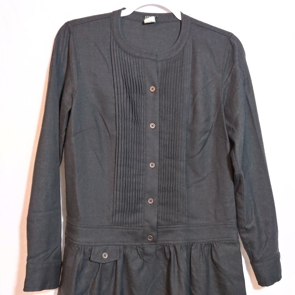 J. Crew Pintuck Drop Waist Shift Dress Wool Blend Long Sleeve Gray Size 4 - Picture 7 of 8